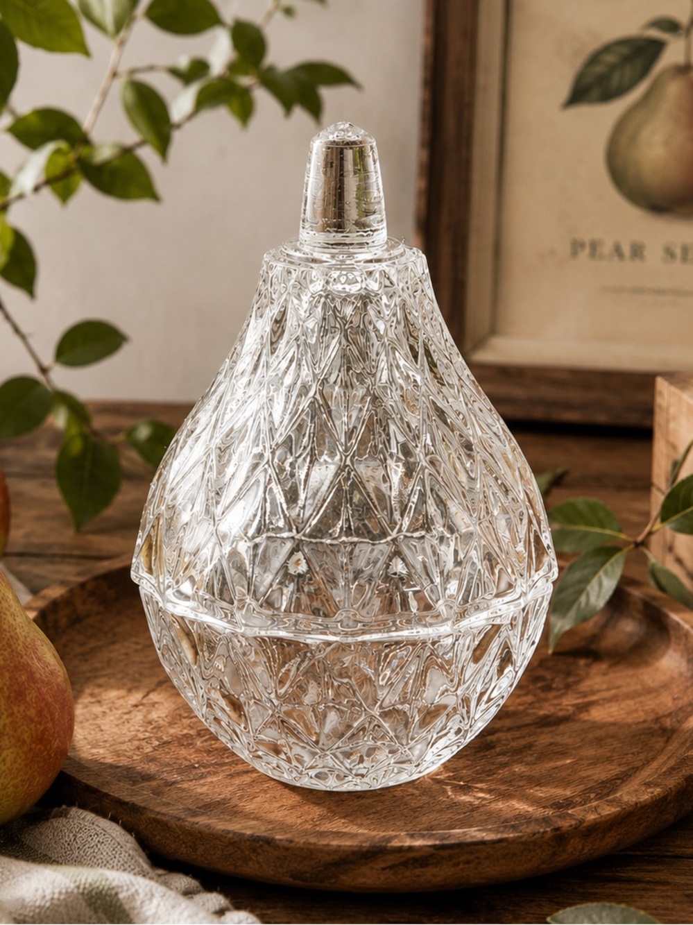 Vintage Cut Glass Pear Trinket Box